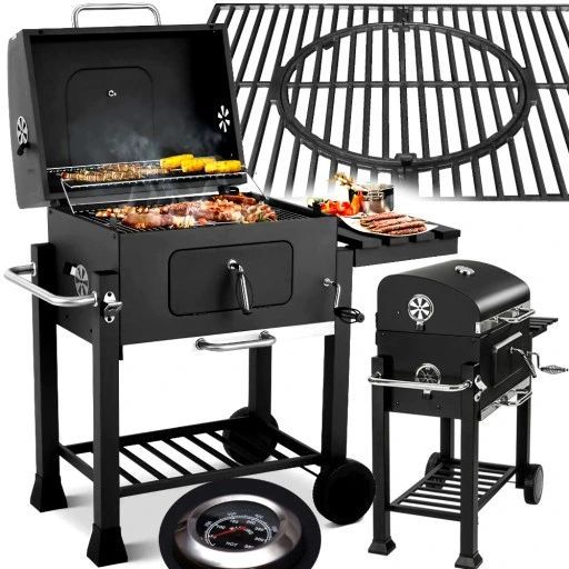 grill ogrodowy węglowy na brykiet bbq zamykana pokrywa ruszt żeliwny półka