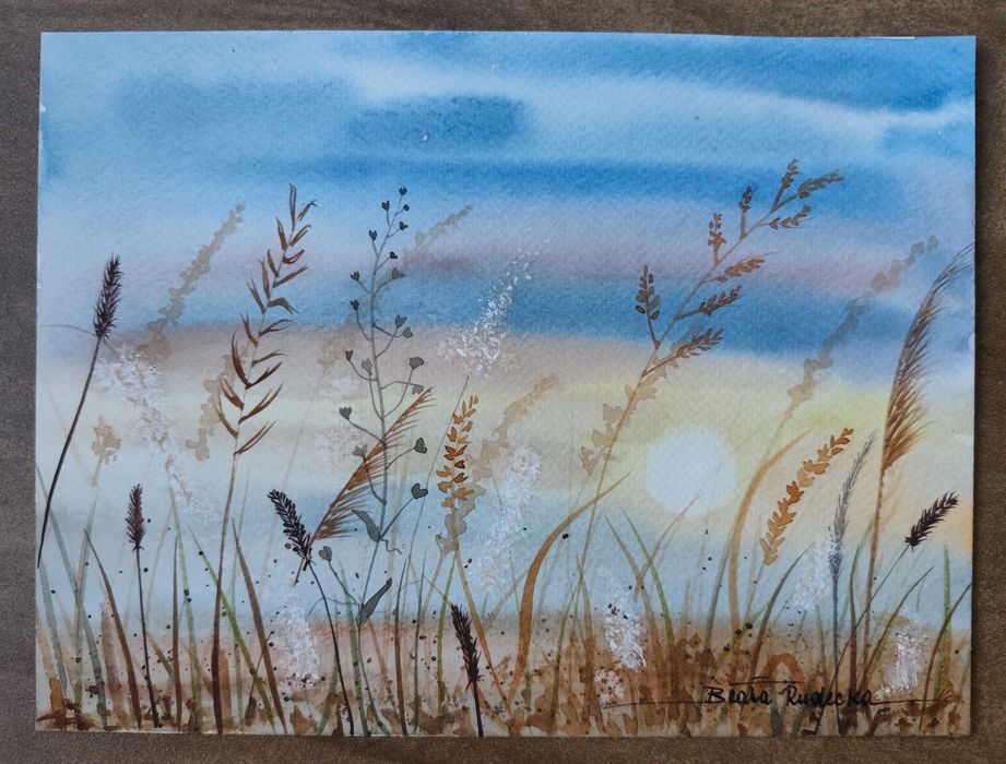 Obraz akwarela „Szepty słońca” 18x24 cm • Łąka w słońcu • Oryginał