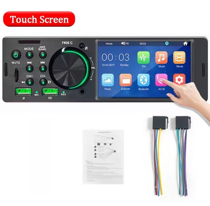 Auto Radio 1 DIN – Ecrã Tátil 4,1" HD | Bluetooth | USB | FM