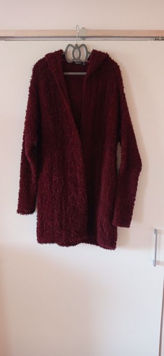 Sweter z kapturem bordo kardigan