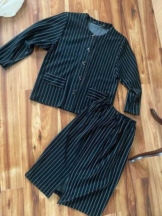 Komplet spodnica sweter zakiet paski real vintage lata 80 90