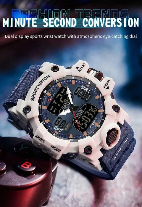 Zegarek męski OFNS sportowy analogowo cyfrowy elektroniczny LED WR50