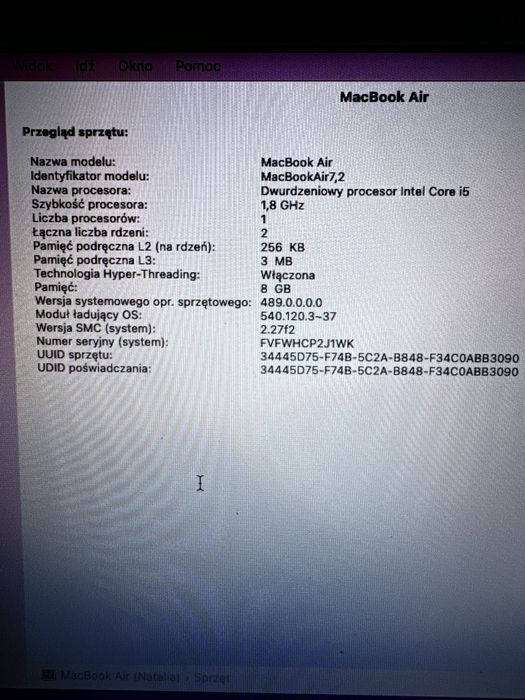 MacBook Air 13” 2017r.