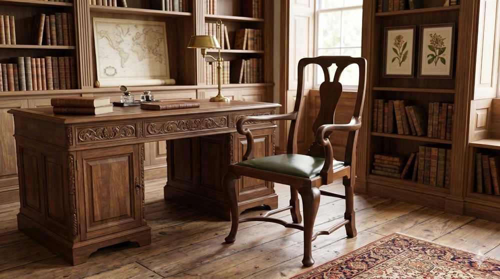 GABINETOWY FOTEL do biurka TRON Chippendale – Mahoń, Skóra Naturalna