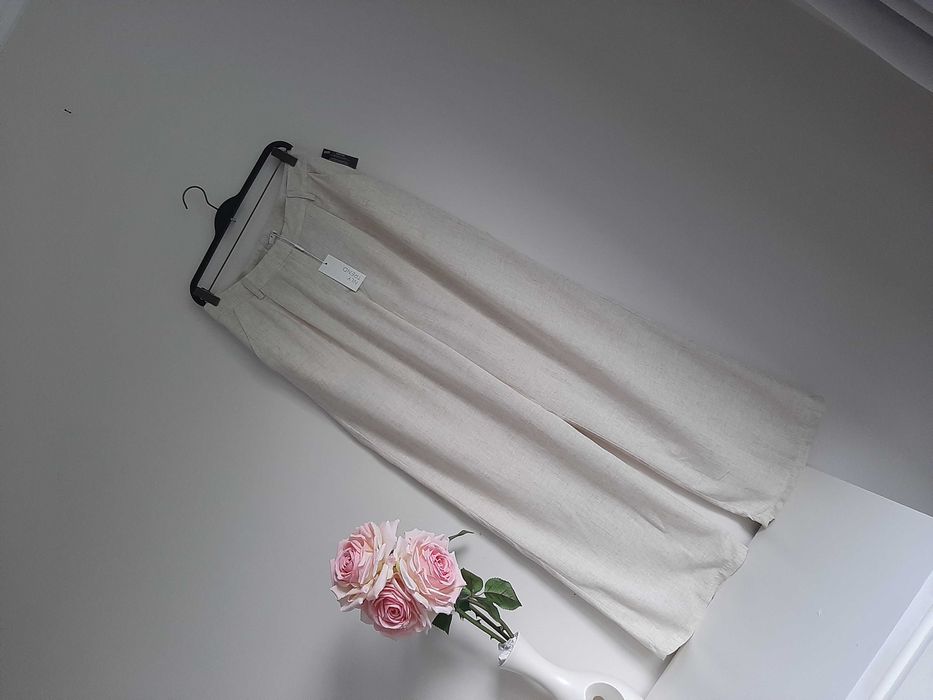 Lniano bawełniane szerokie spodnie L