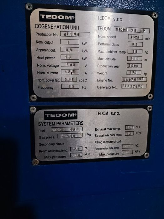 Продам Когенераційний генератор TEDOM MICRO S8 AP на природному газі