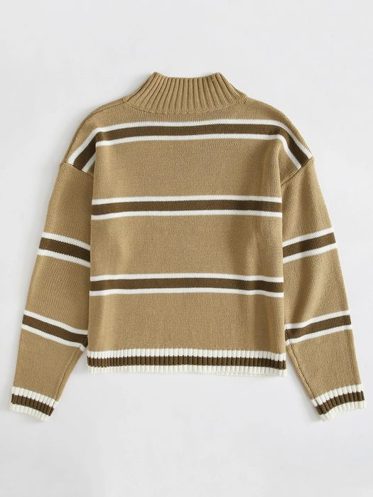 Sweter Casual W Paski Z Obniżonymi Ramionami L 40