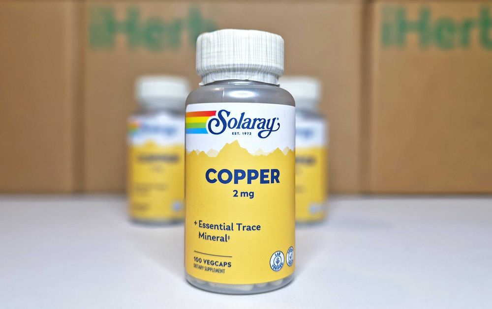 Хелатна мідь Solaray Copper, 2 мг, 100 капсул. Соларей медь iherb