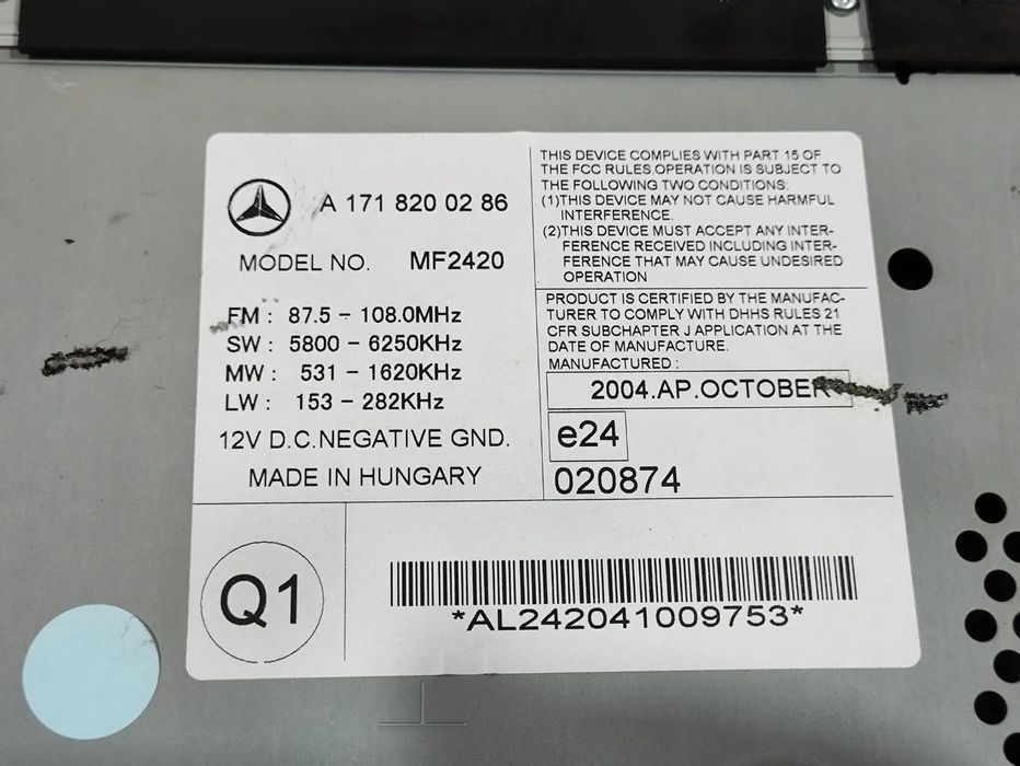 Auto radio Mercedes Benz SLK R171