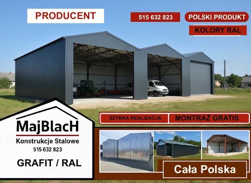 Garaż Blaszany Grafitowy Magazyn Stalowy – Wiata – Hala  – Maj-BlacH