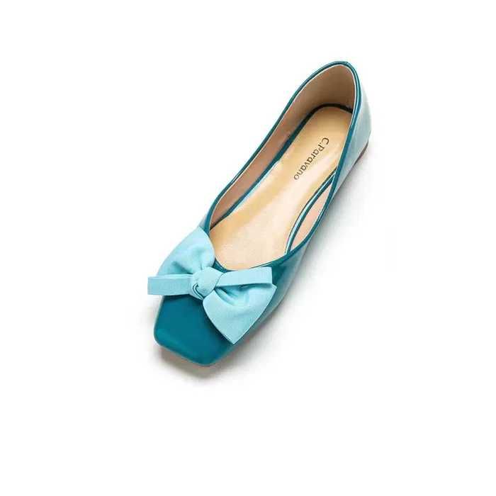 C.Paravano Baleriny Damskie Skórzane z Muszką Eleganckie Niebieskie 36