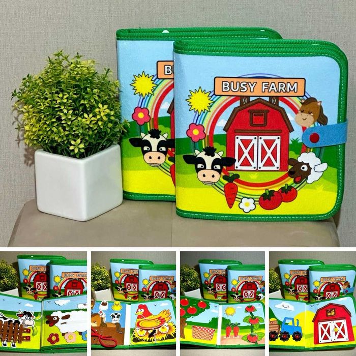 Розвиваюча фетрова книжка-бізіборд для малят "Ферма" (8 сторінок)