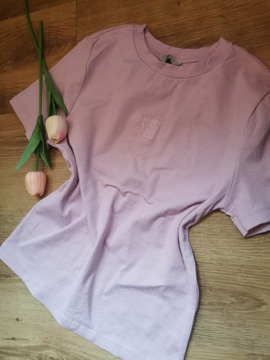 Liliowa prążkowana bluzka clockhouse top s-m