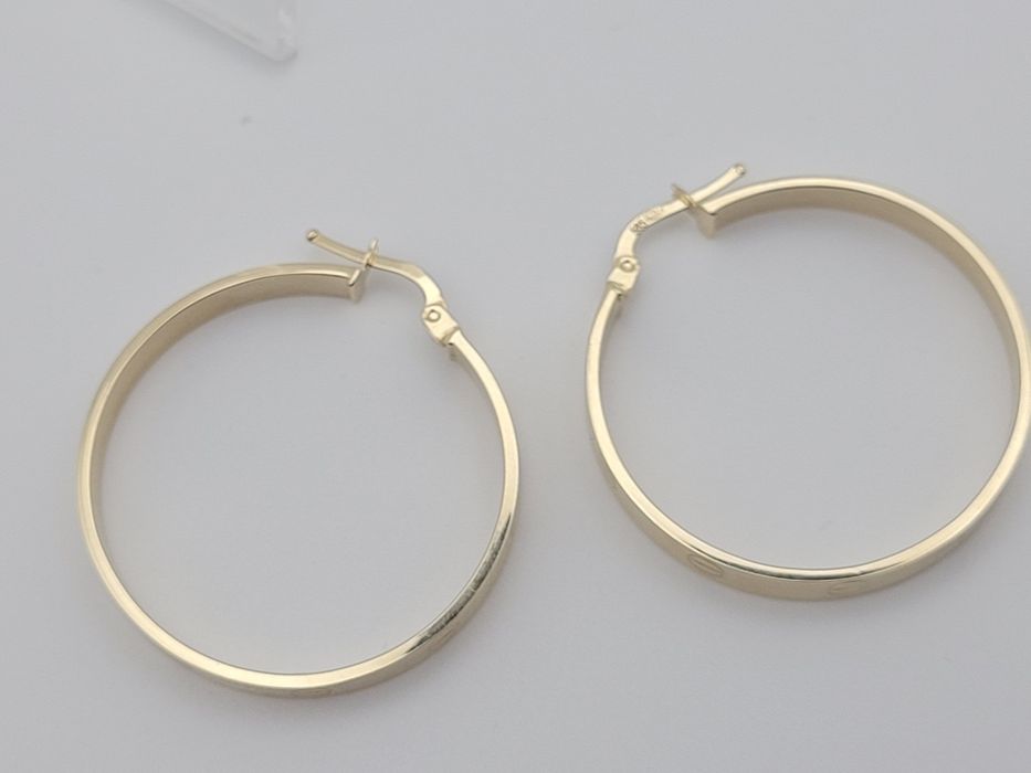 Nowe złote kolczyki złoto próby 585, koła średnicy 34 mm, śrubki
