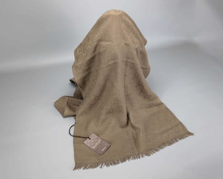 Монограмный шерстяной шарф Gucci.Шелковый палантин.Шаль.Кашемир