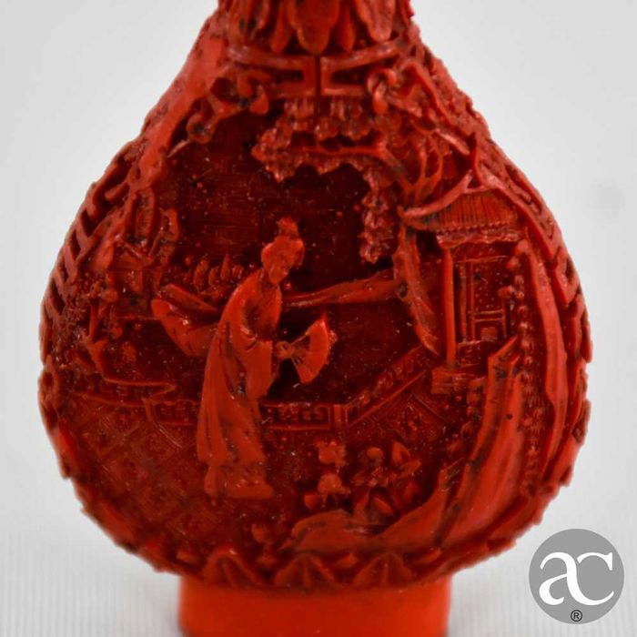 Frasco Rapé snuff bottle laca Cinnabar e metal, 1ª metade séc. XX nº 3