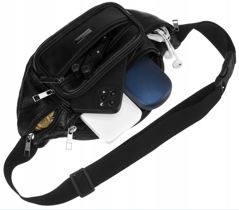 Saszetka nerka ze skóry naturalnej na biodra crossbody skórzana nowa