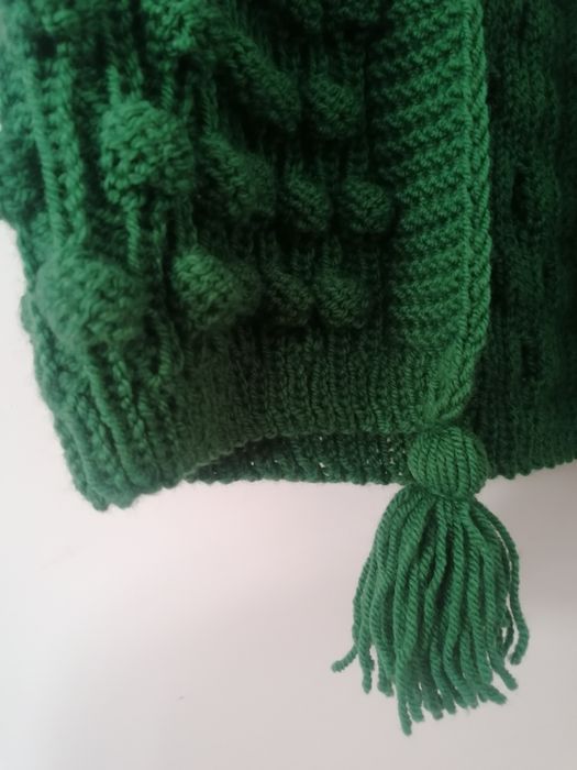 Zielony popcorn sweter ręcznie robiony na drutach Handmade M L