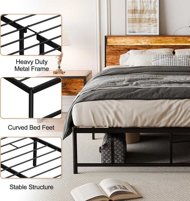 Nowe łóżko / stelaż / rama metalowa / 140x200cm / LED / USB !R258!