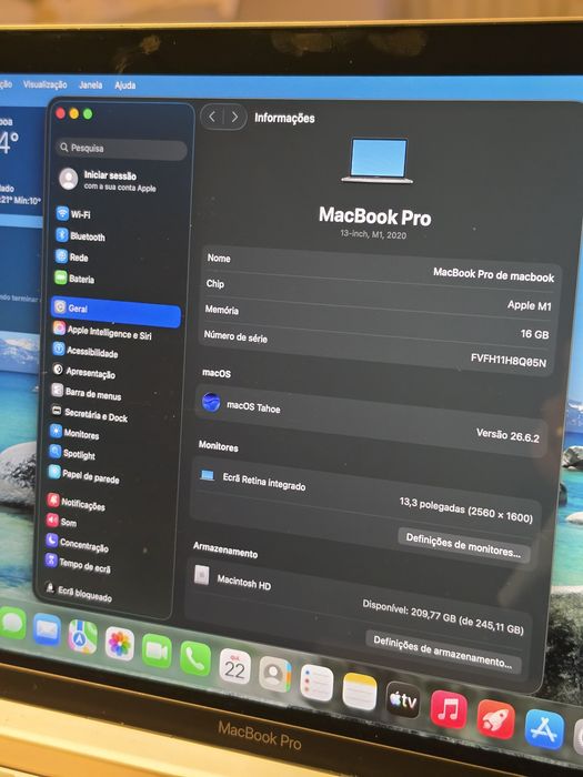 MacBook Pro M1 16GB 256GB c/ NOVO. Troca/retoma. Caixa, acessórios originais.