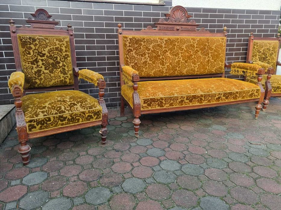 Zestaw KRÓLEWSKI Antyczny Sofa Fotel TRON biura kancelarii poczekalni