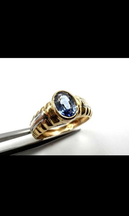 Pierścionek 18kt białe złoto i złoto akwamaryn brazylijski