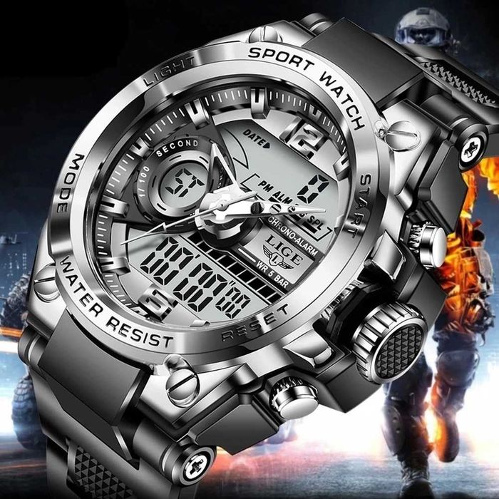 Zegarek elektroniczny LIGE dla macho analogowo cyfrowy militarny LED