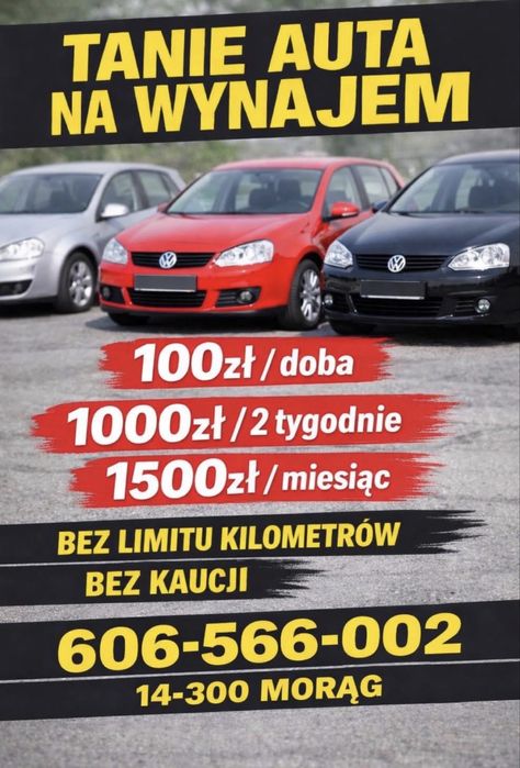 Tani wynajem aut! Wypozyczalnia samochodów! Bez limitu