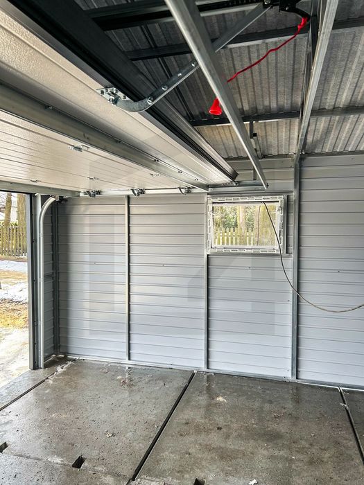 garaż blaszany 6x5, 6x6 dwuspadowy brama segmentowa grafit