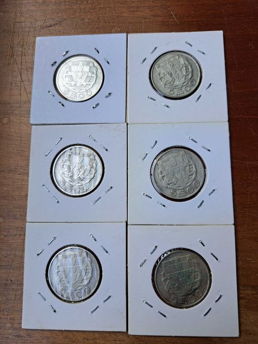 Moedas de 2$50 e 5$00 em prata