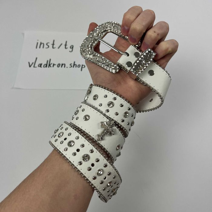 Ремень Б.Б.Симон c крестами белый|   Chrome Hearts Rick Owens Viviene
