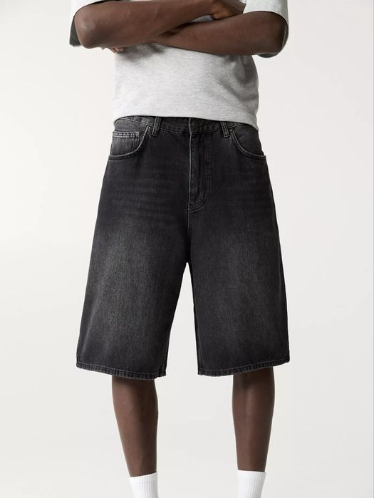 Широкі Шорти PULL&BEAR Skater Fit Оригінал Нові Чорні Джинсові Широкие Черные Джинсы Шорты Shorts Пул Бир