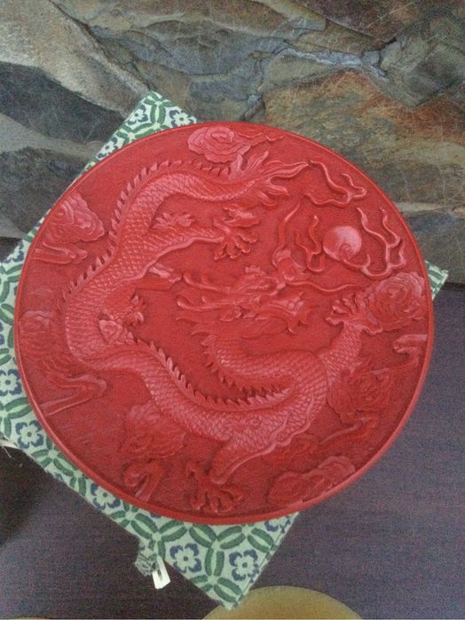 Prato Dragão Cinnabar China Séc XIX 15,1 cm