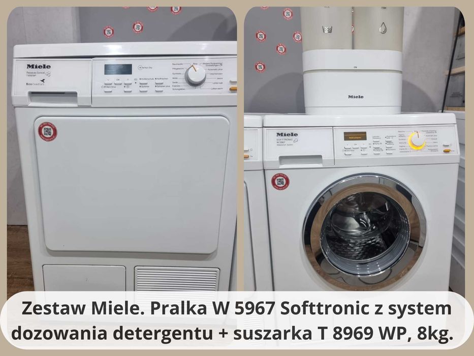Zestaw Miele. Pralka W 5967 z dozowaniem + suszarka T8969WP, SteamCare