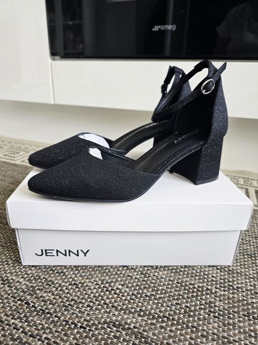 Czarne brokatowe czółenka na słupku Jenny 40