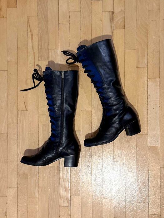 Retro vintage skórzane kozaki sznurowane Ryłko 41-42