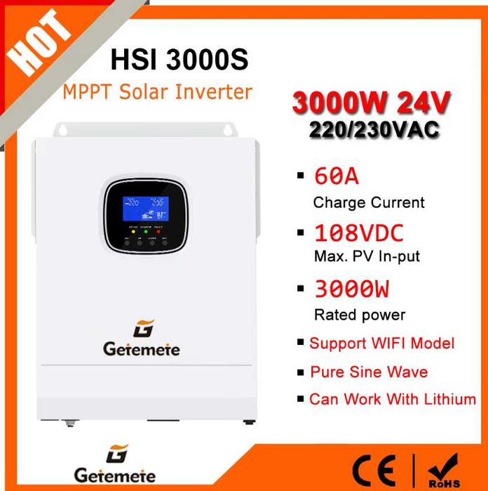 Гібридний сонячний інвертор SRNE GTMT HSI 3000S 3KW 24V 220V