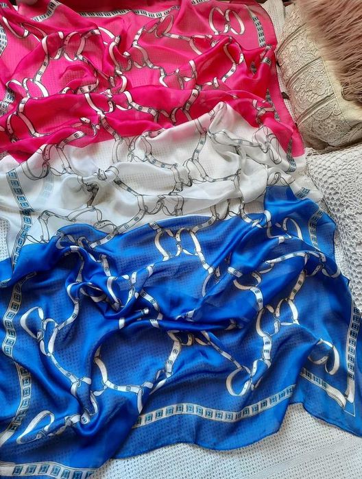 Ogromna 176/88 chaber niebieska różowa fuksja apaszka chustka chusta