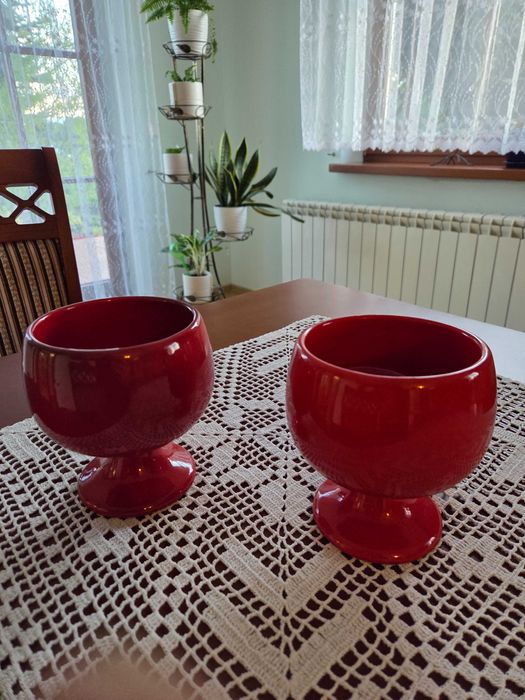 Kielich ceramiczny puchar czerwony patera wazon