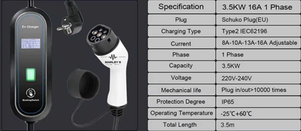 Carregador Portátil 3.5 kw - 16A - Carros Eletricos/ Hibridos