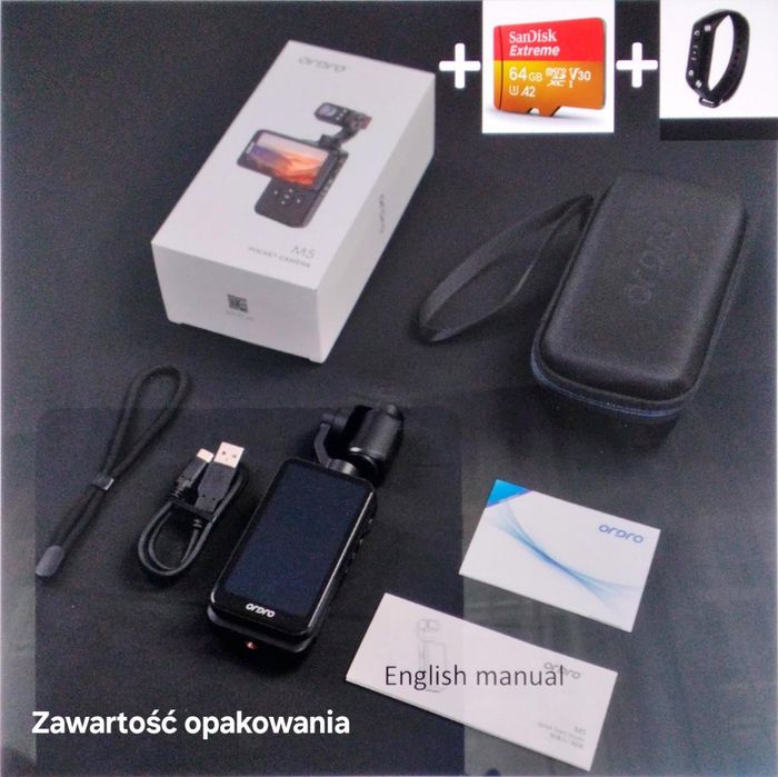 Ordro M5 Pocket 5K z kartą SD i pilotem z 3-osiowym gimbalem. Nowa