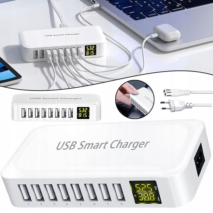 Ładowarka USB, 8 Portow, Szybka ładowarka Stacja Ładująca