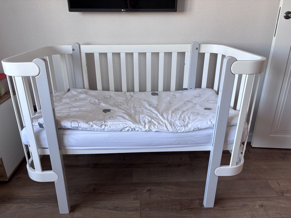 Дитяче ліжко Верес Монако біло сіре+маятник+матрац та постіль