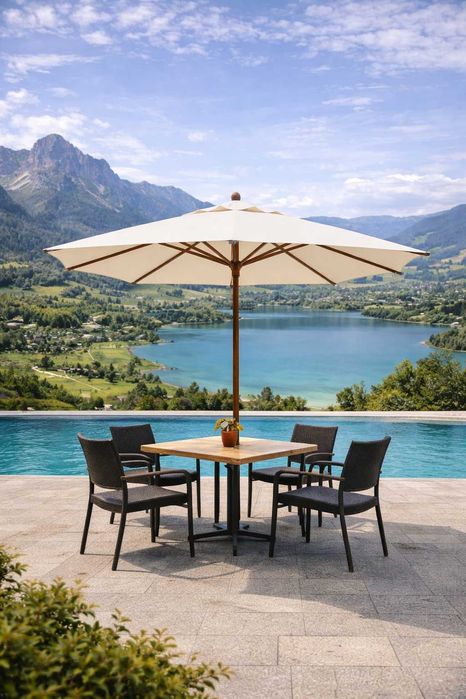 Parasol ogrodowy drewniany średnica 4 m kolor mleczny-Solo