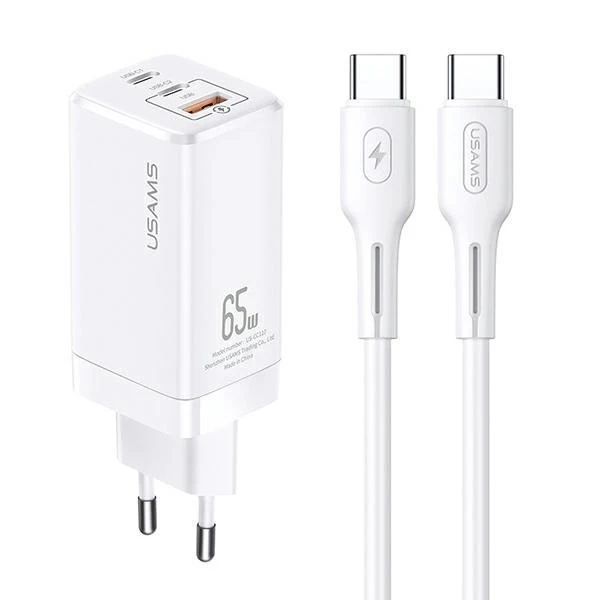 USAMS Ład. siec. MT 2xUSB-C+USB GaN 65W T33 PD + kabel USB-C-USB-C 100