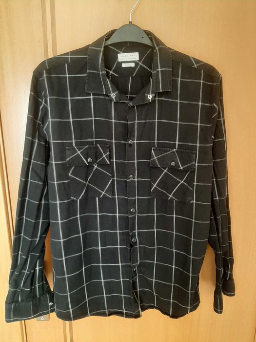 Camisa preta com quadrados brancos ZARA