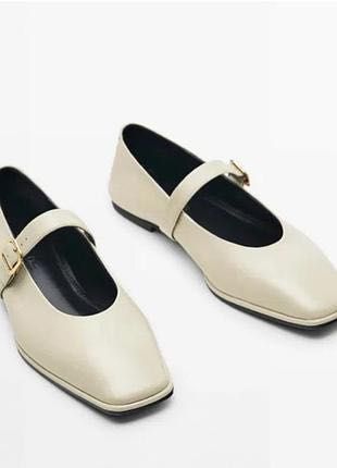 Massimo Dutti шкіряні балетки мері джейн бежеві кожаные бежевые туфли