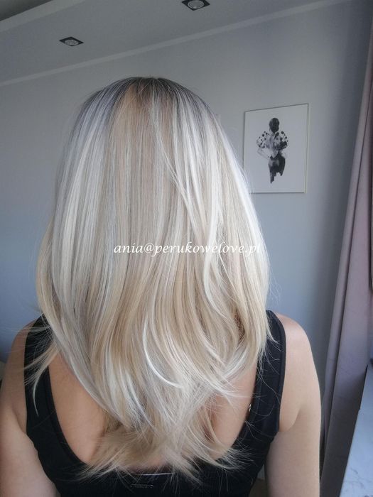 Peruka blond OMBRE długa grzywka włosy na co dzień jak naturalne