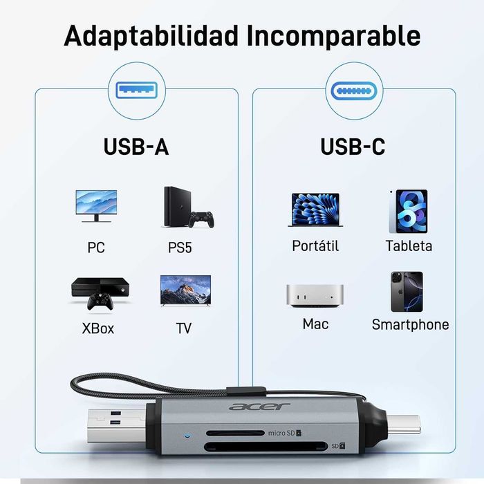 ACER Adaptador de leitor de cartões USB C e conector duplo USB 3.0