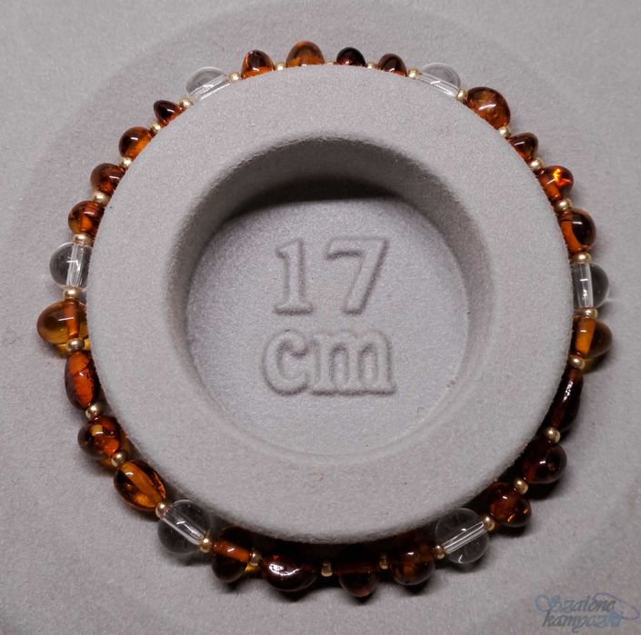 Bransoletka bursztyn bałtycki koniak, kryształ górski #116